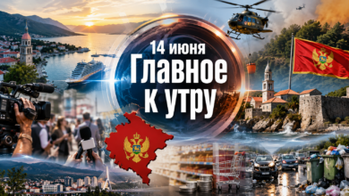 Утренний дайджест новостей Черногории: коллаж с пляжем, вертолетом и графиком инфляции.