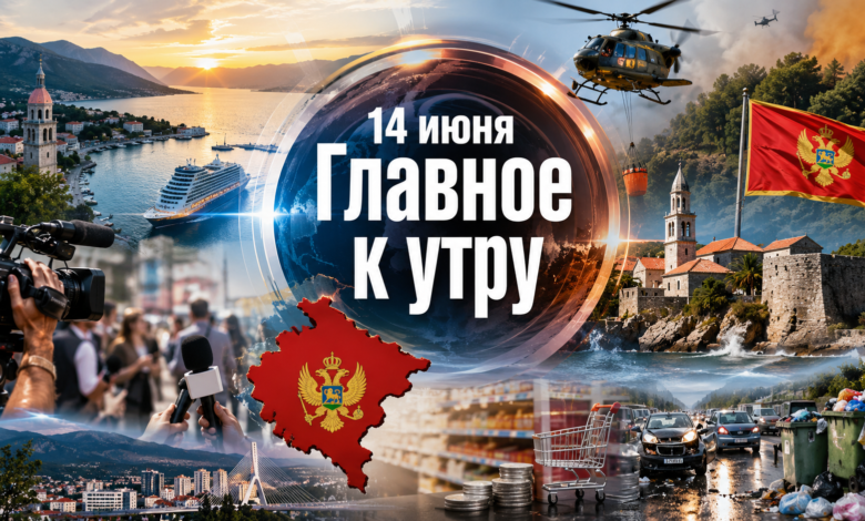 Утренний дайджест новостей Черногории: коллаж с пляжем, вертолетом и графиком инфляции.