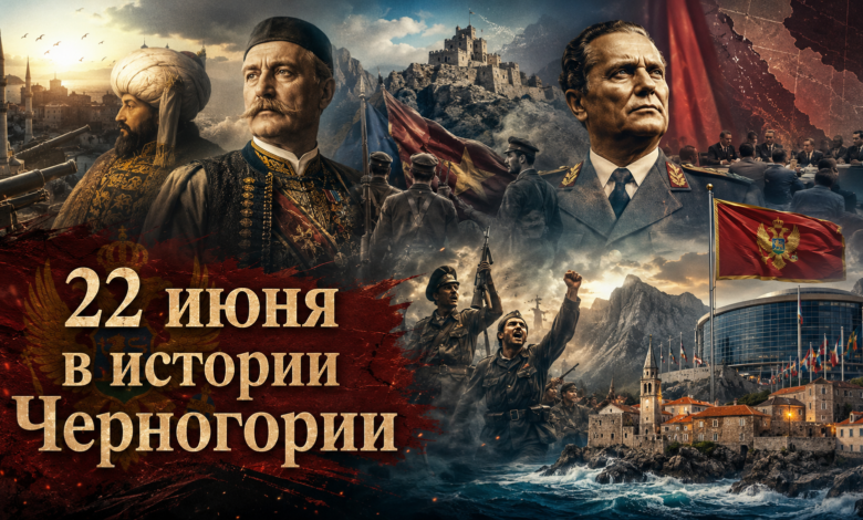 Конечно, вот исправленный Alt-текст. Он включает фокусный ключевик в самом начале и при этом хорошо описывает изображение. **Alt-текст:** `Полная история Черногории 22 июня в одном коллаже: карта Балкан, князь Никола, Тито и флаг ЕС.`