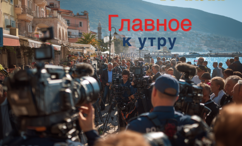 Журналисты и полиция на набережной в Черногории, иллюстрируя утренний новостной дайджест от budva.life за 18 июня.