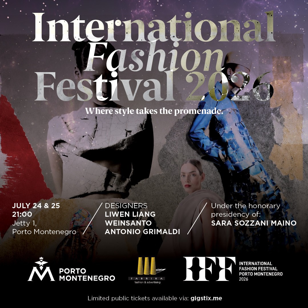 Высокая мода на закате: модели на подиуме IFF 2026 Porto Montenegro Тиват, Черногория.